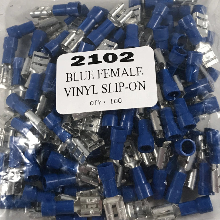 BLUE FEMALE VINYL SLIP-ON TERMINAL CONNECTOR 100/BAG