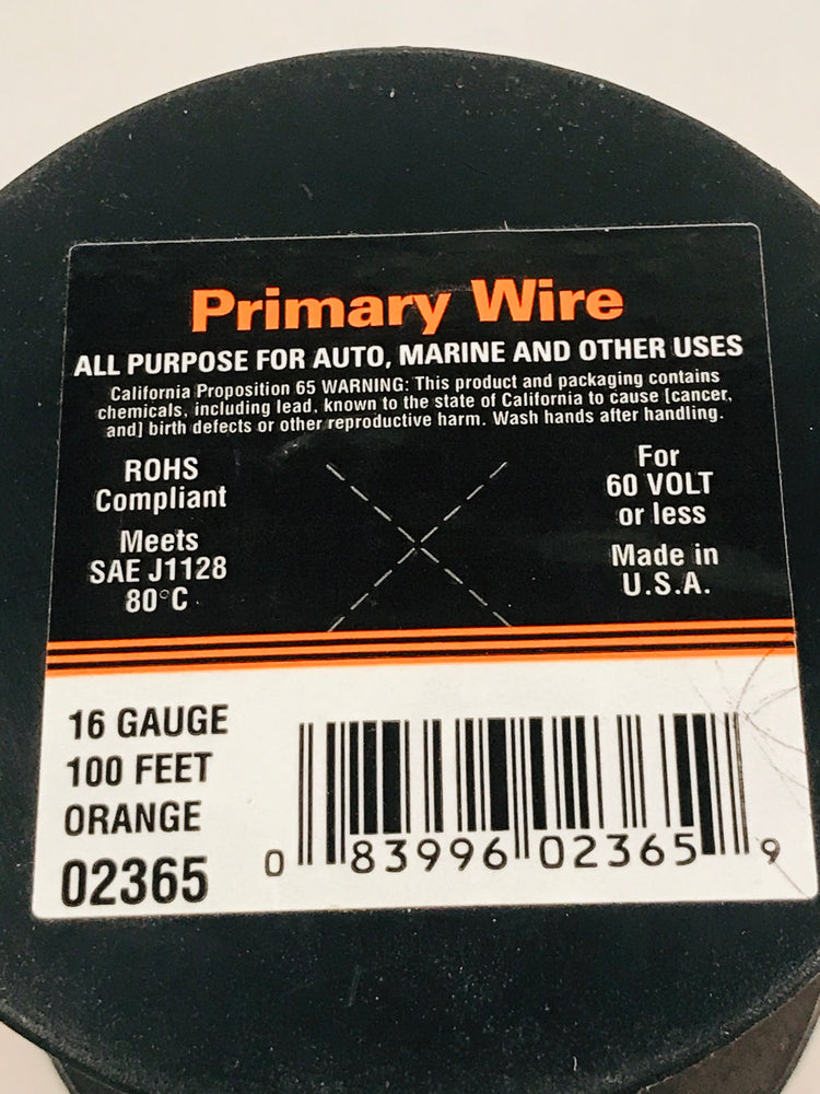 16 GAUGE 100 FEET ORANGE PRIMARY WIRE. 02365