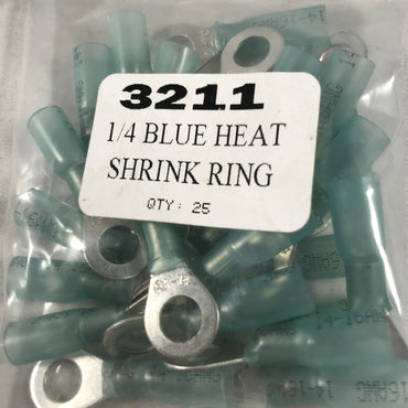 1/4" BLUE HEAT SHRINK RING TERMINAL 25/BAG