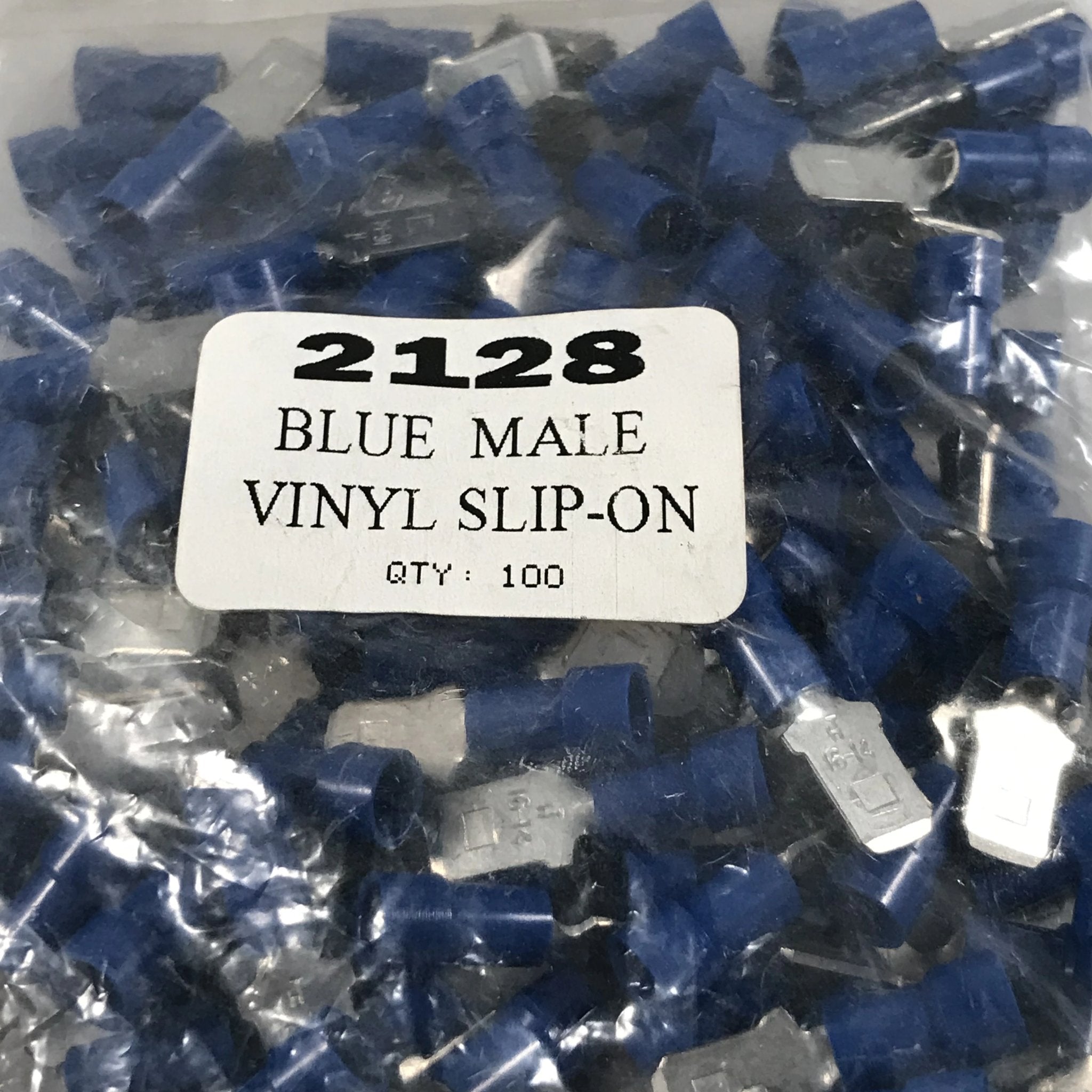 BLUE MALE VINYL SLIP-ON SPADE TERMINAL 100/BAG