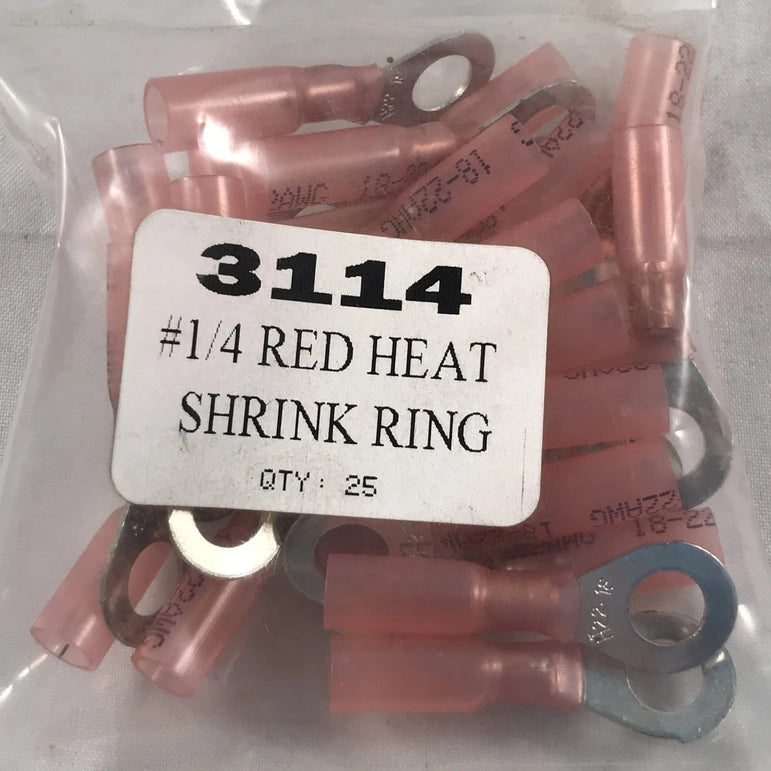 1/4" RED HEAT SHRINK RING TERMINAL 25/BAG
